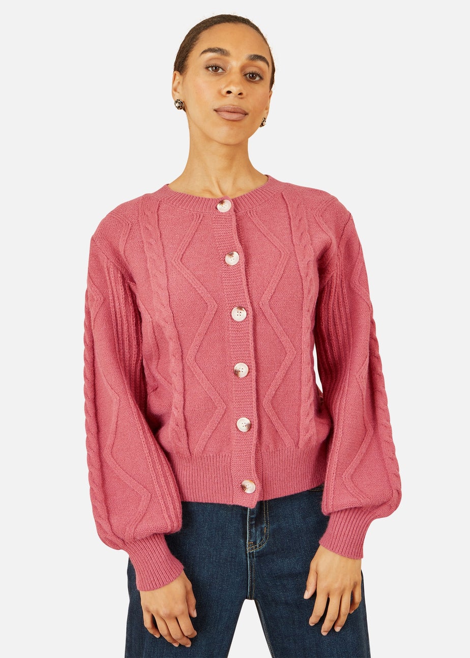 Yumi Pink Relaxed Fit Cable Cardigan