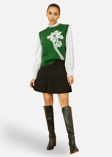 Yumi Green Knitted Flower Sleeveless Jumper Vest