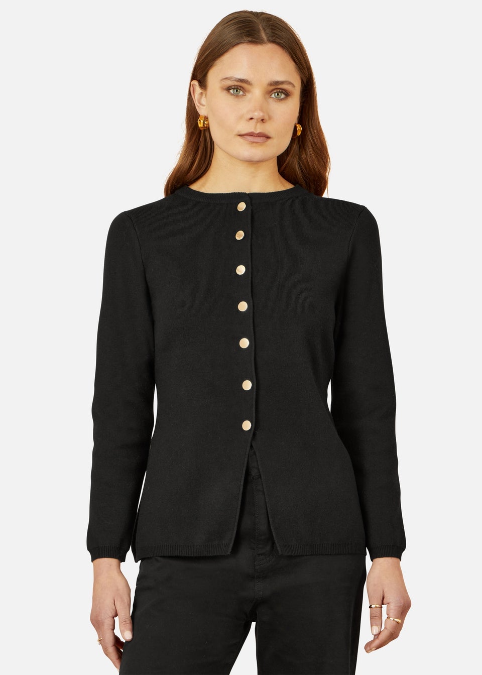 Yumi Black Knitted Fitted Button Down Peplum Cardigan