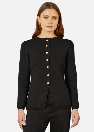 Yumi Black Knitted Fitted Button Down Peplum Cardigan