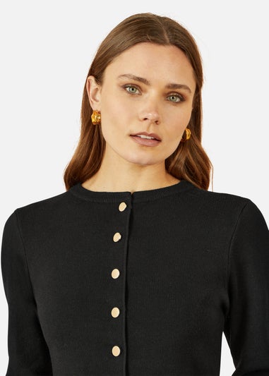 Yumi Black Knitted Fitted Button Down Peplum Cardigan