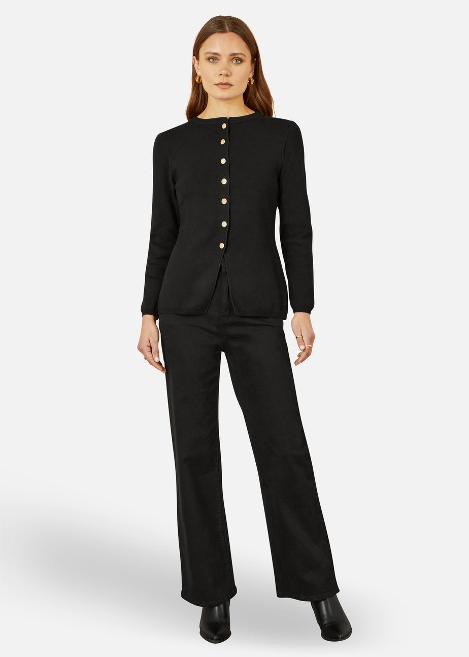 Yumi Black Knitted Fitted Button Down Peplum Cardigan