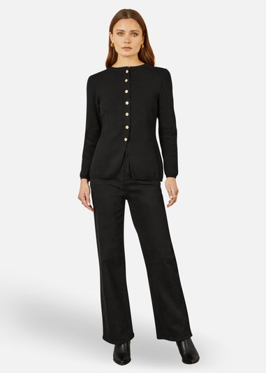 Yumi Black Knitted Fitted Button Down Peplum Cardigan