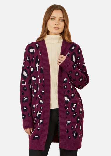 Yumi Burgundy Animal Intarsia Long Cardigan