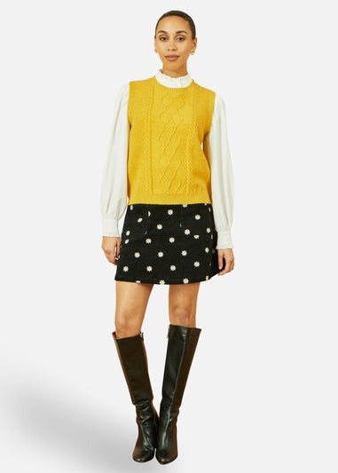 Yumi Mustard Cable Knit Sleeveless Jumper