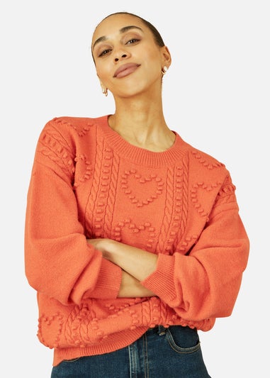 Yumi Orange Heart Knit Relaxed Jumper