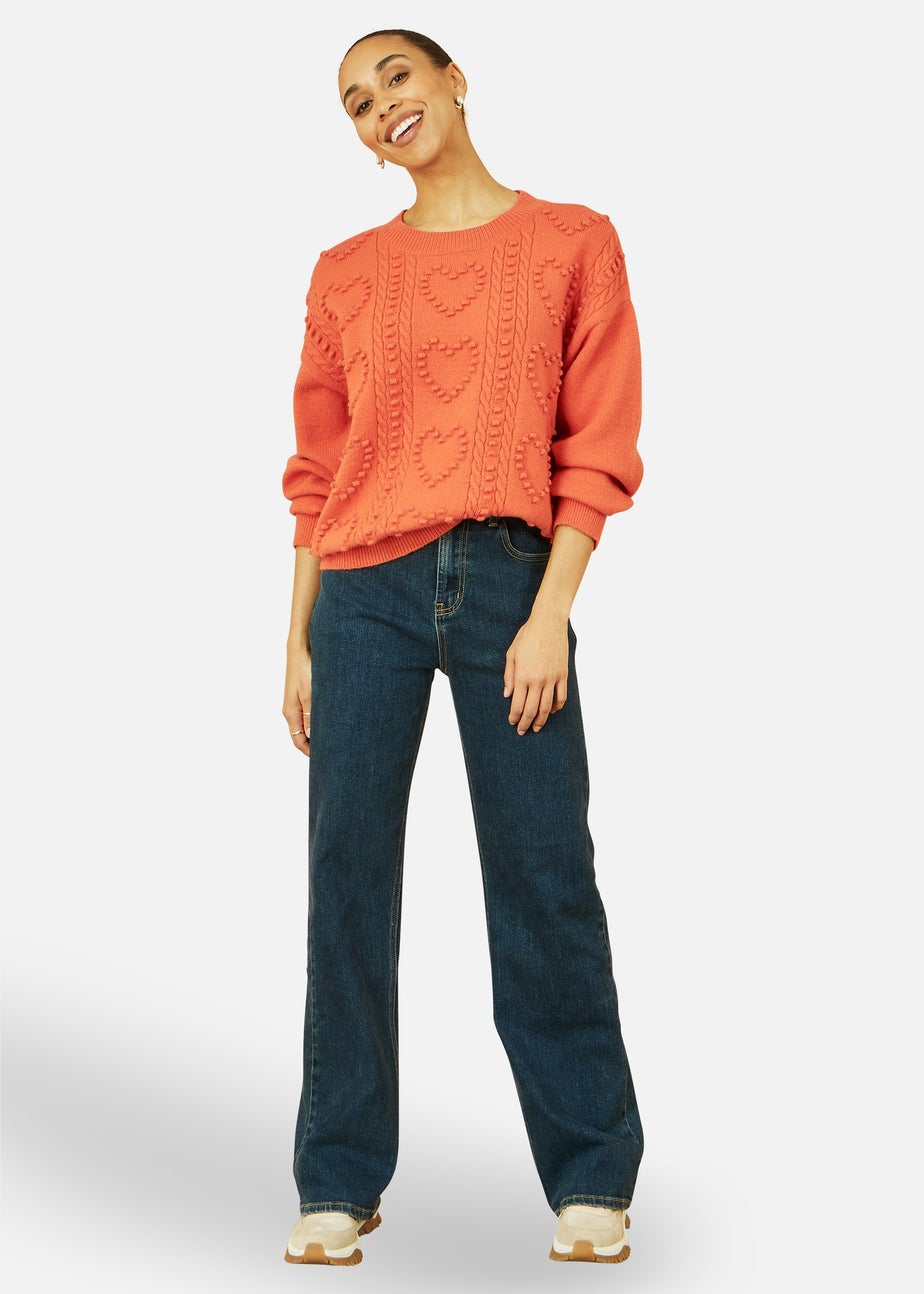 Yumi Orange Heart Knit Relaxed Jumper