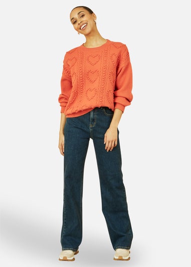 Yumi Orange Heart Knit Relaxed Jumper