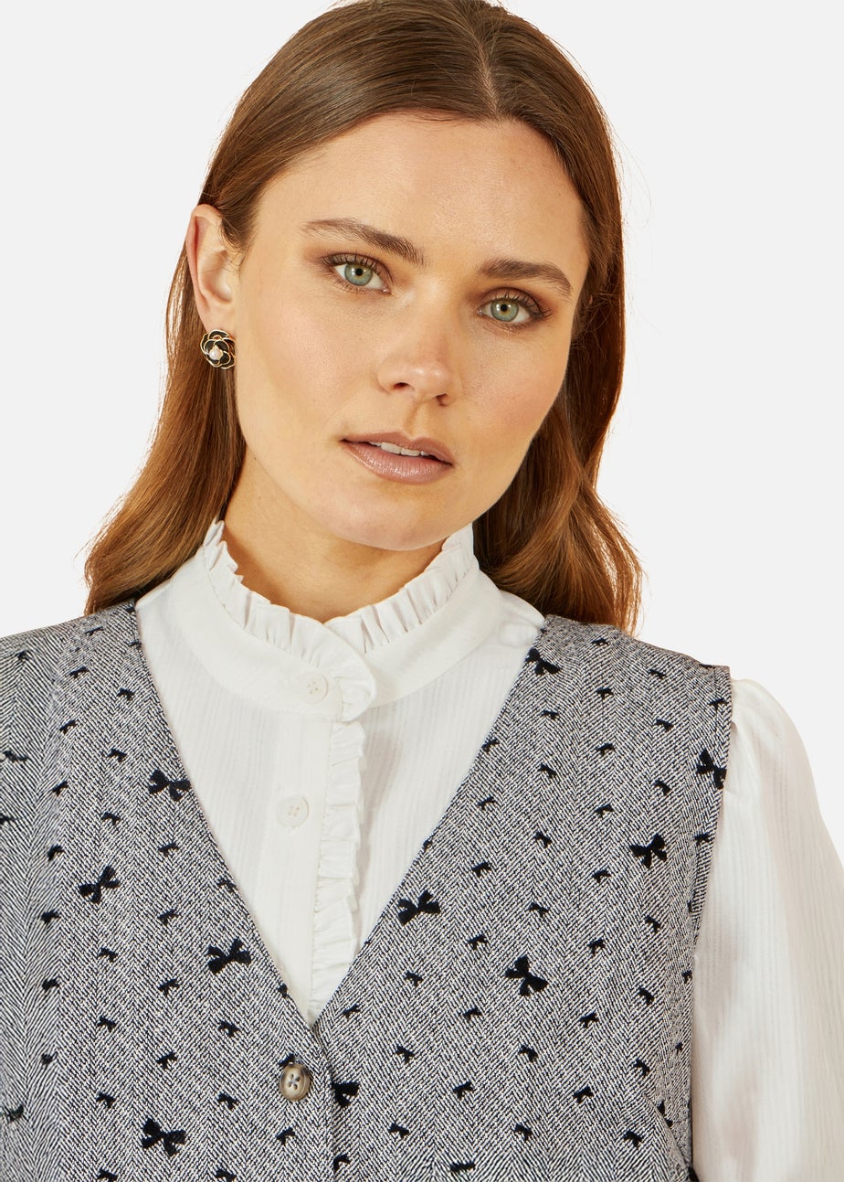 Yumi Grey Bow Print Pinafore Dress With Button Up