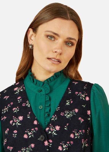 Yumi Black Floral Print Pinafore Dress With Button Up