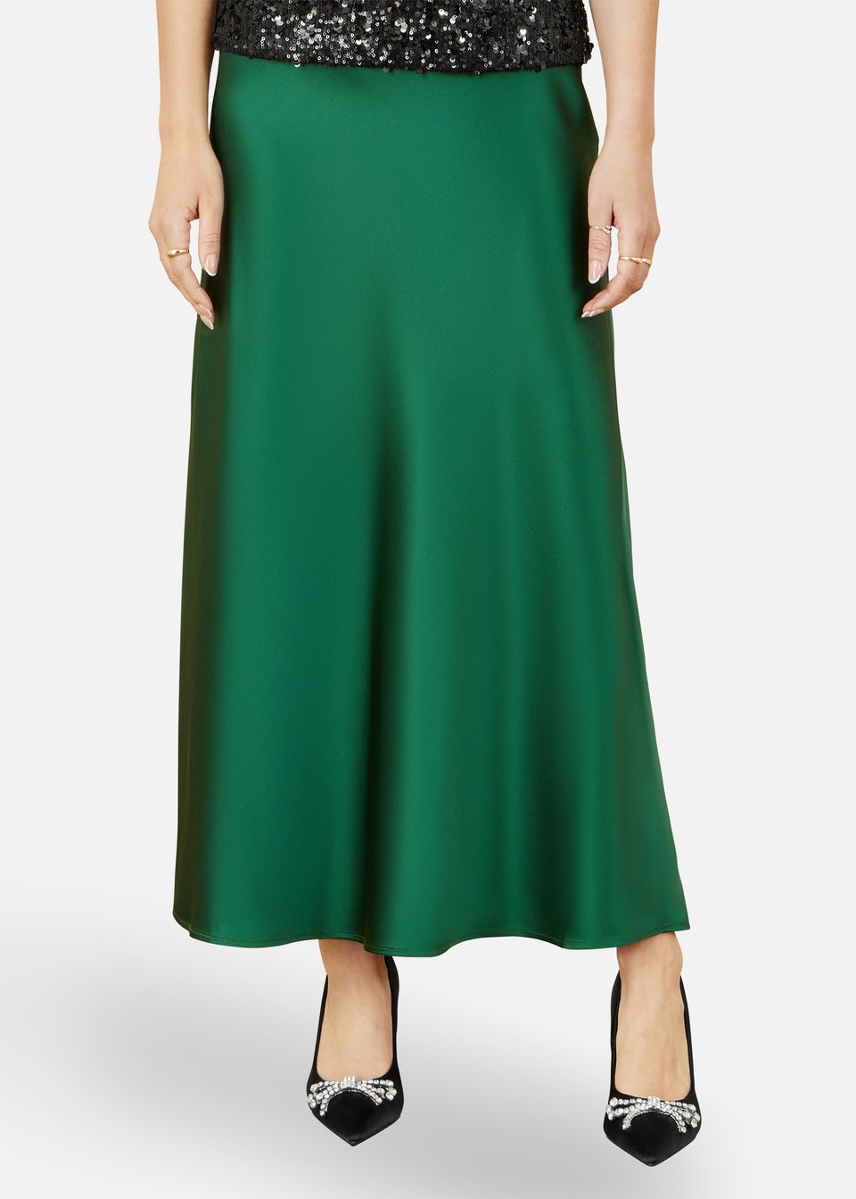 Yumi Green Satin Midi Skirt
