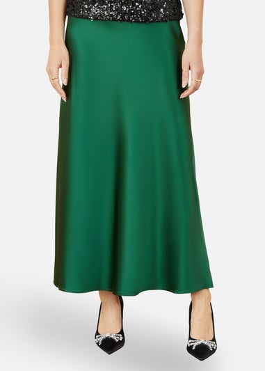 Yumi Green Satin Midi Skirt