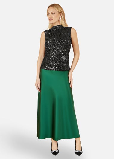 Yumi Green Satin Midi Skirt