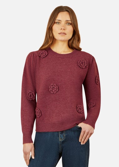 Yumi Burgundy Knitted Jumper With Crochet Flowers