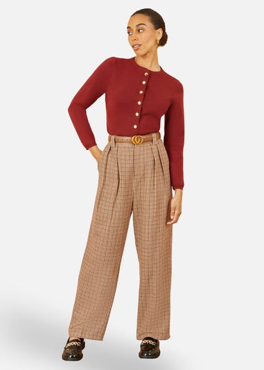 Yumi Brown Check Wide Leg Trousers