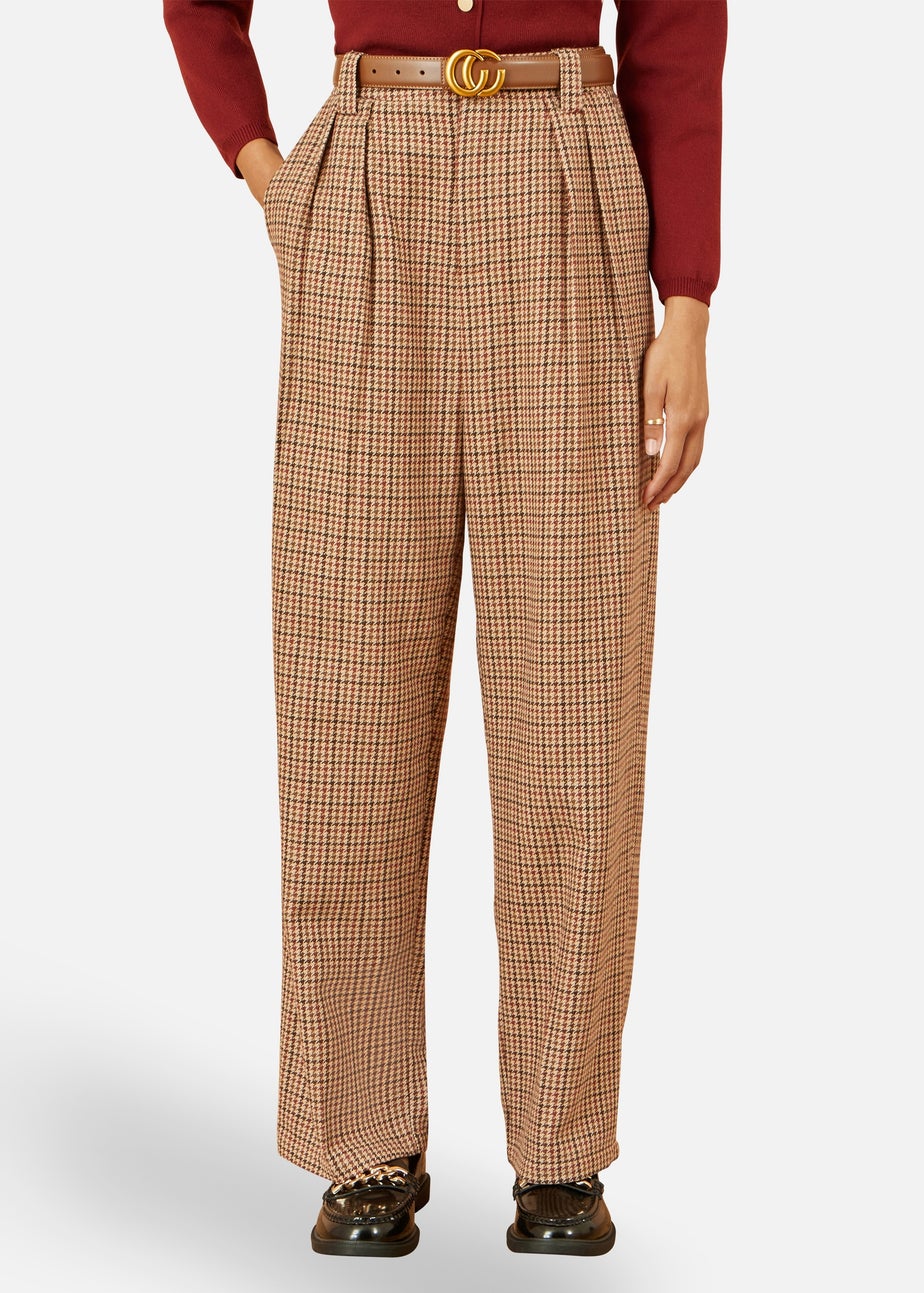 Yumi Brown Check Wide Leg Trousers