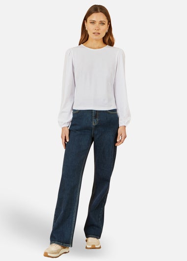 Yumi White Stretch Cotton Jersey Long Sleeve Top
