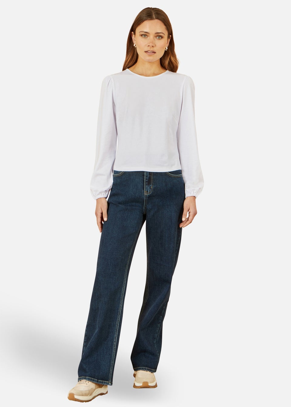 Yumi White Stretch Cotton Jersey Long Sleeve Top