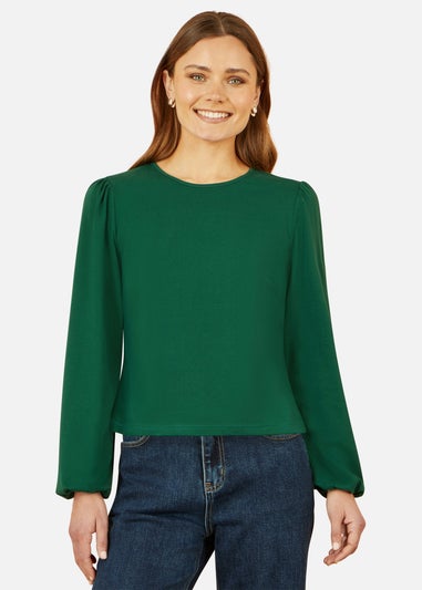 Yumi Green Stretch Cotton Jersey Long Sleeve Top
