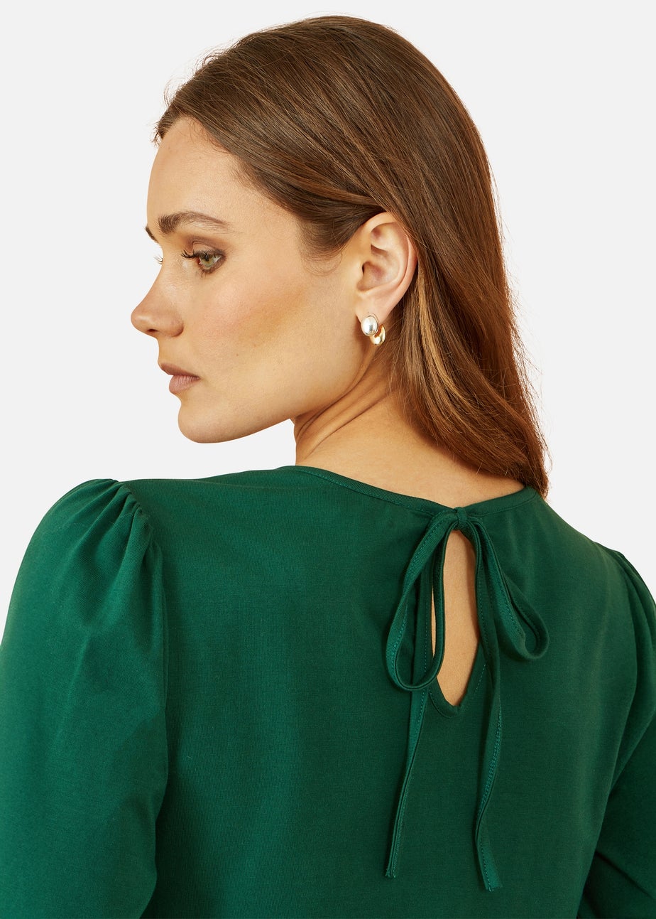 Yumi Green Stretch Cotton Jersey Long Sleeve Top