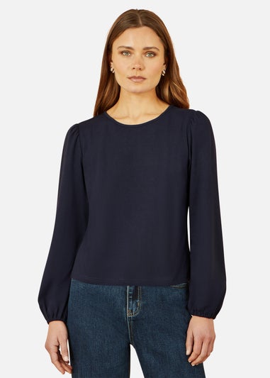 Yumi Navy Stretch Cotton Jersey Long Sleeve Top