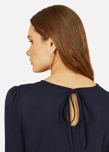 Yumi Navy Stretch Cotton Jersey Long Sleeve Top