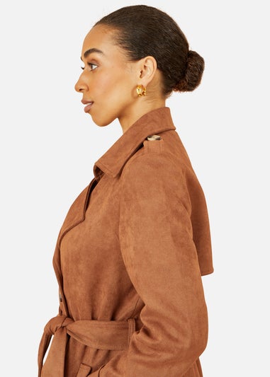 Yumi Brown Faux Suede Trench Coat