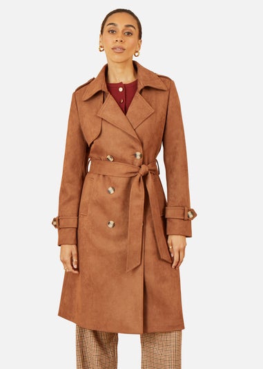 Yumi Brown Faux Suede Trench Coat