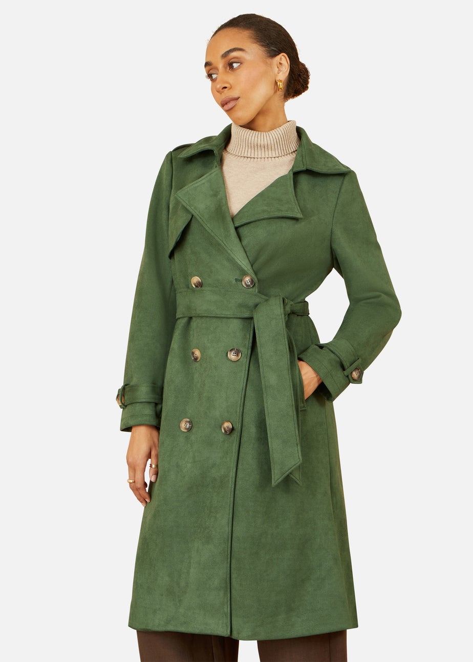 Yumi Green Faux Suede Trench Coat