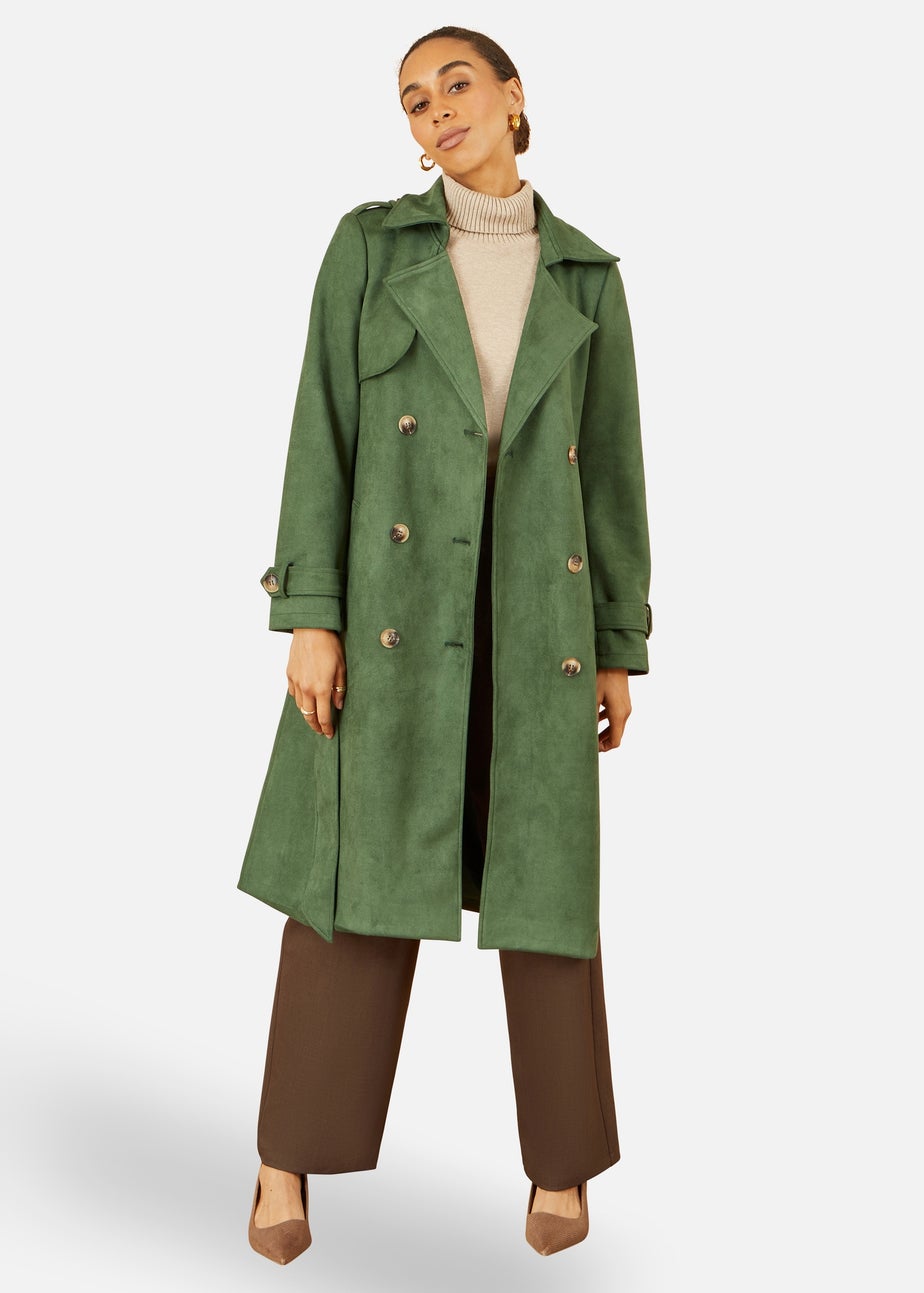Yumi Green Faux Suede Trench Coat
