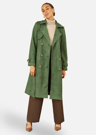 Yumi Green Faux Suede Trench Coat