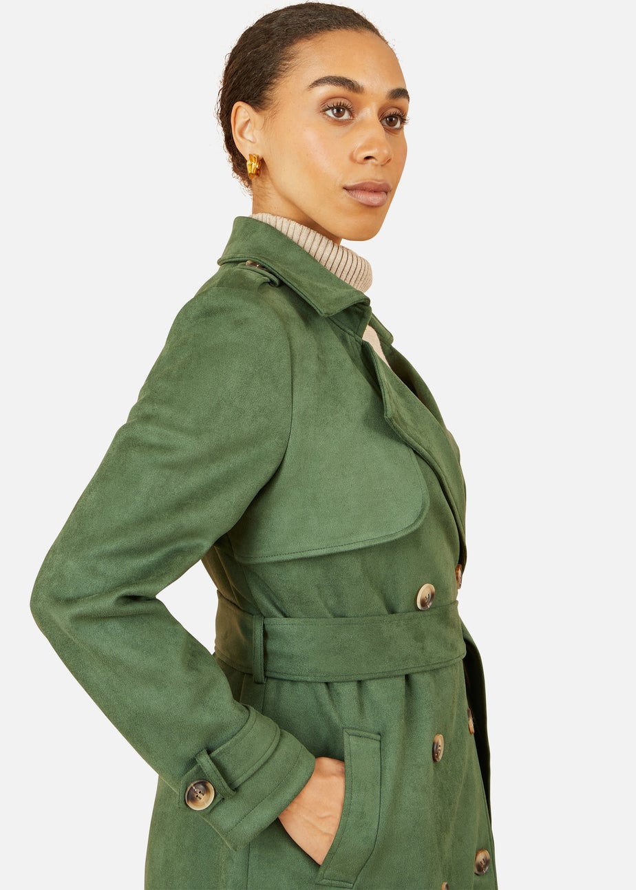 Yumi Green Faux Suede Trench Coat