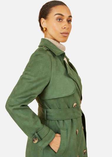 Yumi Green Faux Suede Trench Coat