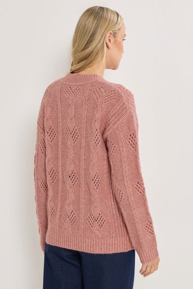 Long Tall Sally Pink Pointelle Knit Cardigan