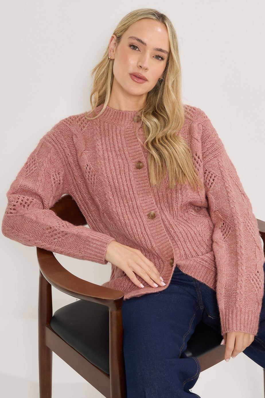 Long Tall Sally Pink Pointelle Knit Cardigan