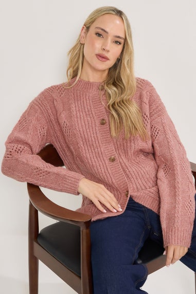 Long Tall Sally Pink Pointelle Knit Cardigan