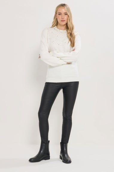 Long Tall Sally White Embellished Neck Jumper