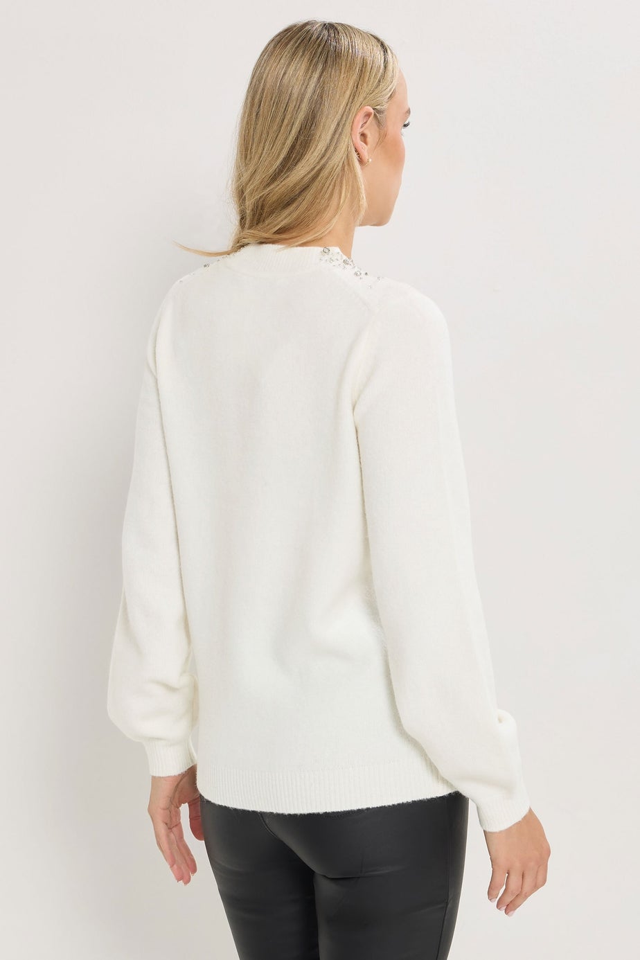 Long Tall Sally White Embellished Neck Jumper