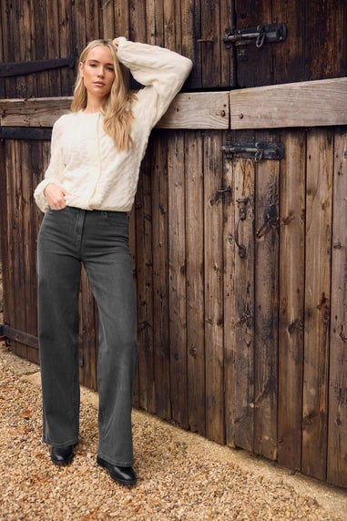 Long Tall Sally Dark Grey Washed Wide Leg Jeans