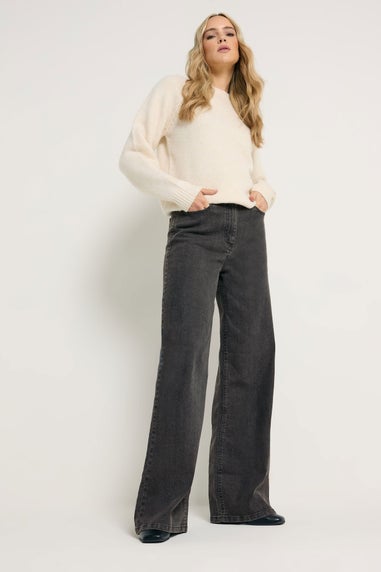 Long Tall Sally Dark Grey Washed Wide Leg Jeans