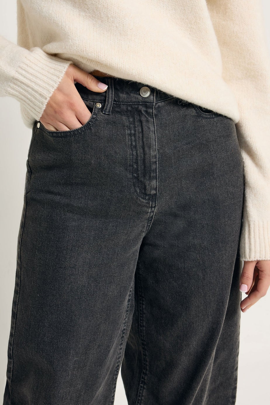 Long Tall Sally Dark Grey Washed Wide Leg Jeans