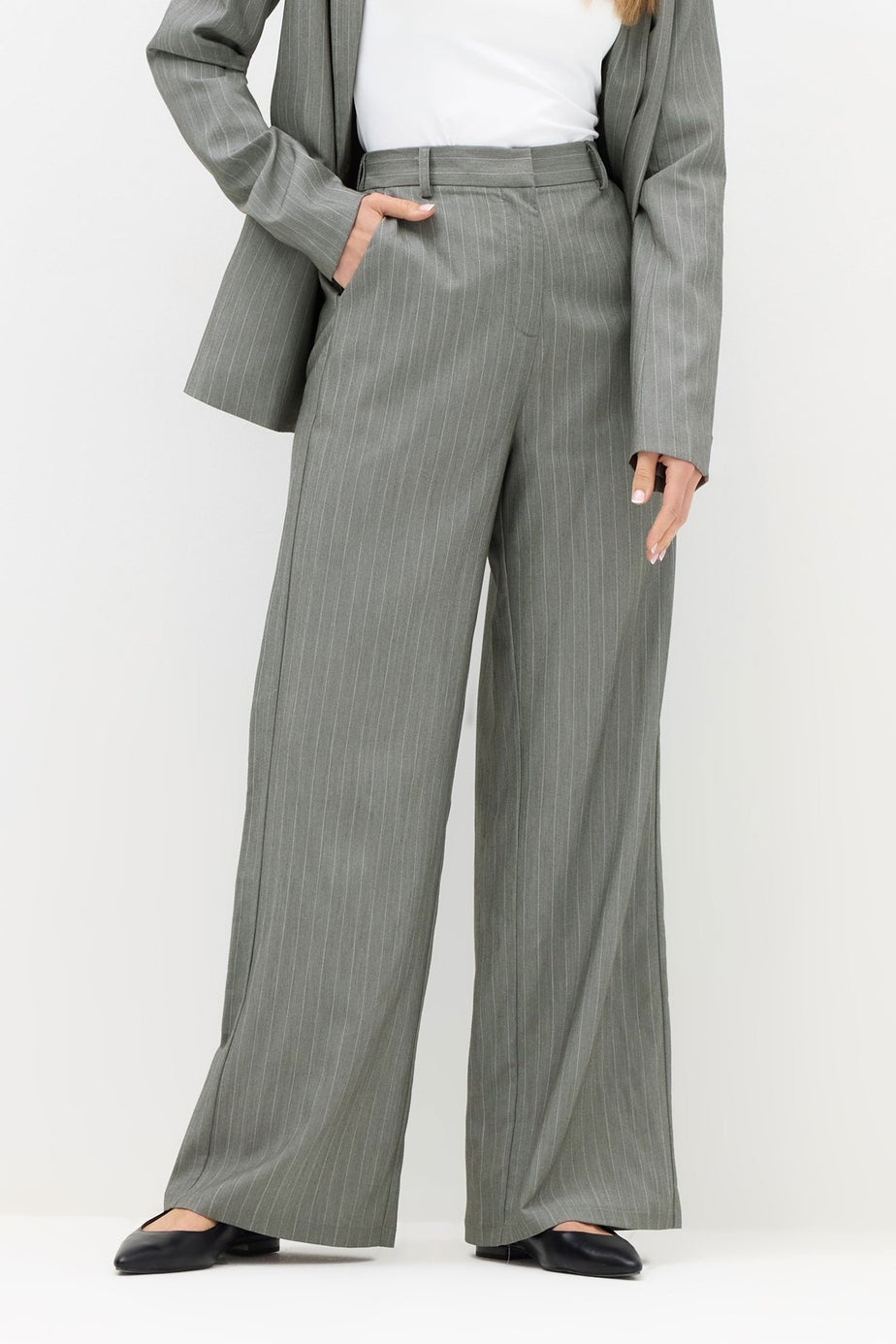 Long Tall Sally Premium Grey Stripe Wide Leg Trousers
