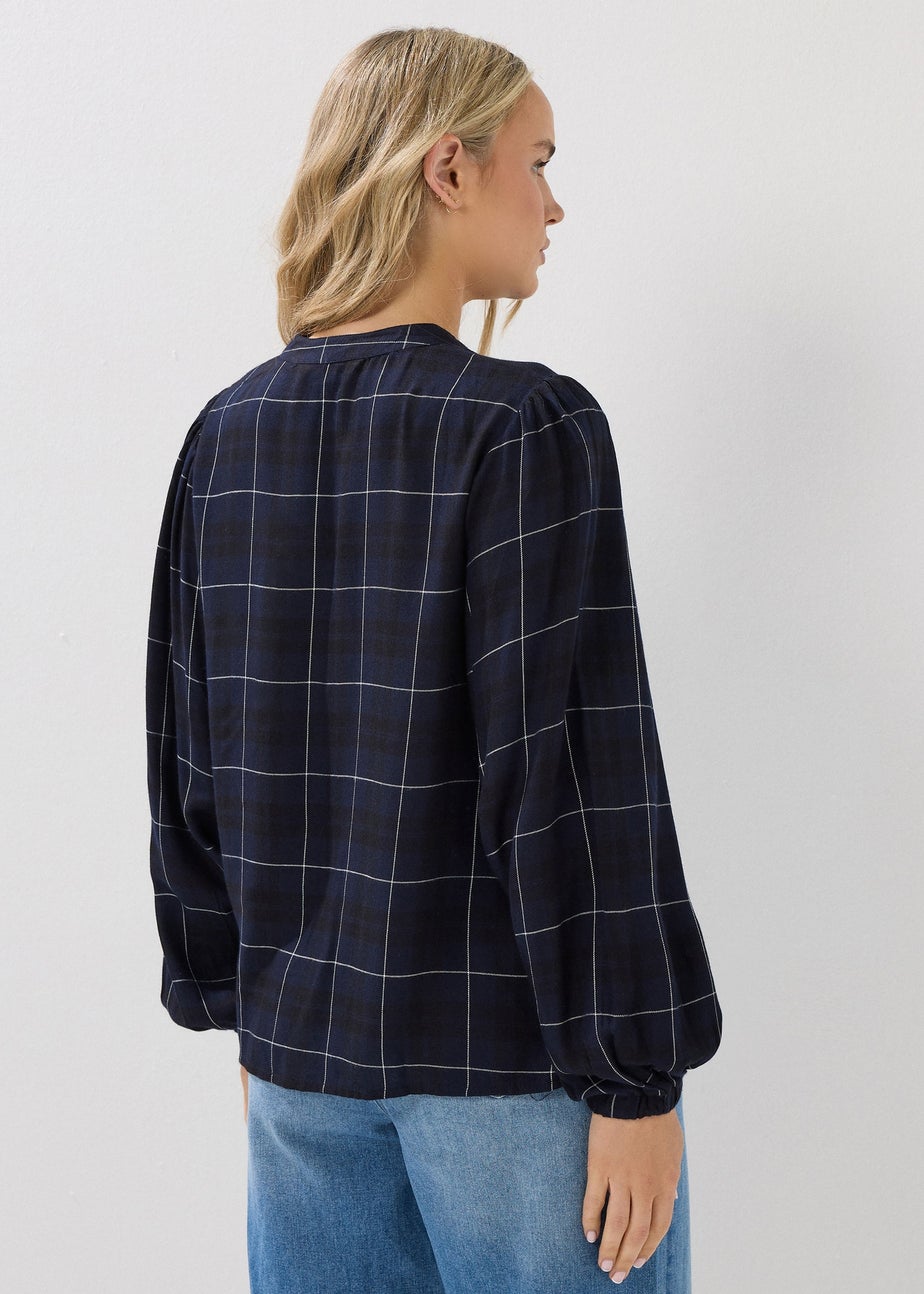Long Tall Sally Navy Blue Check Tie Front Blouse