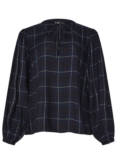 Long Tall Sally Navy Blue Check Tie Front Blouse