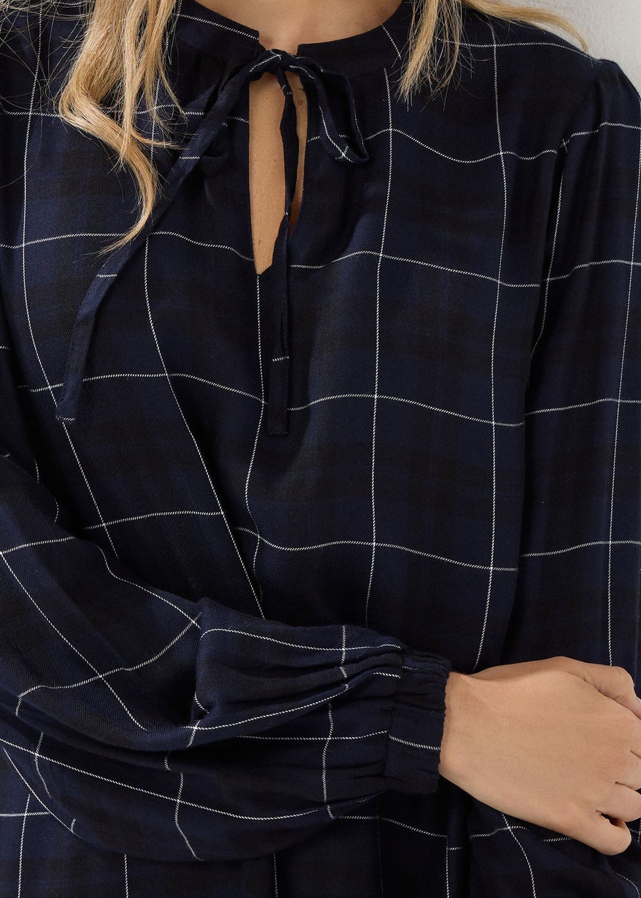 Long Tall Sally Navy Blue Check Tie Front Blouse