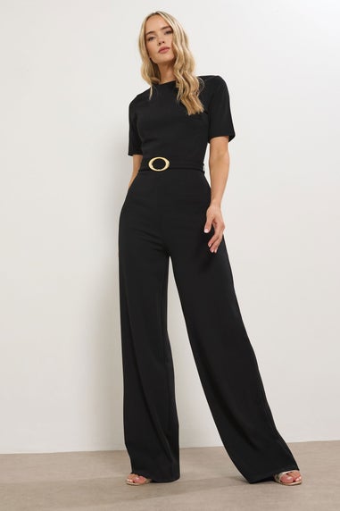 Long Tall Sally Black Belted Jumpsuit