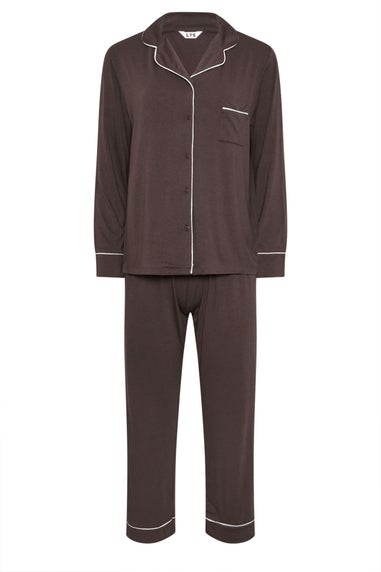 Long Tall Sally Chocolate Brown Piped Jersey Pyjama Set