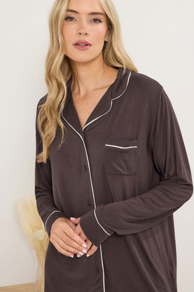 Long Tall Sally Chocolate Brown Piped Jersey Pyjama Set