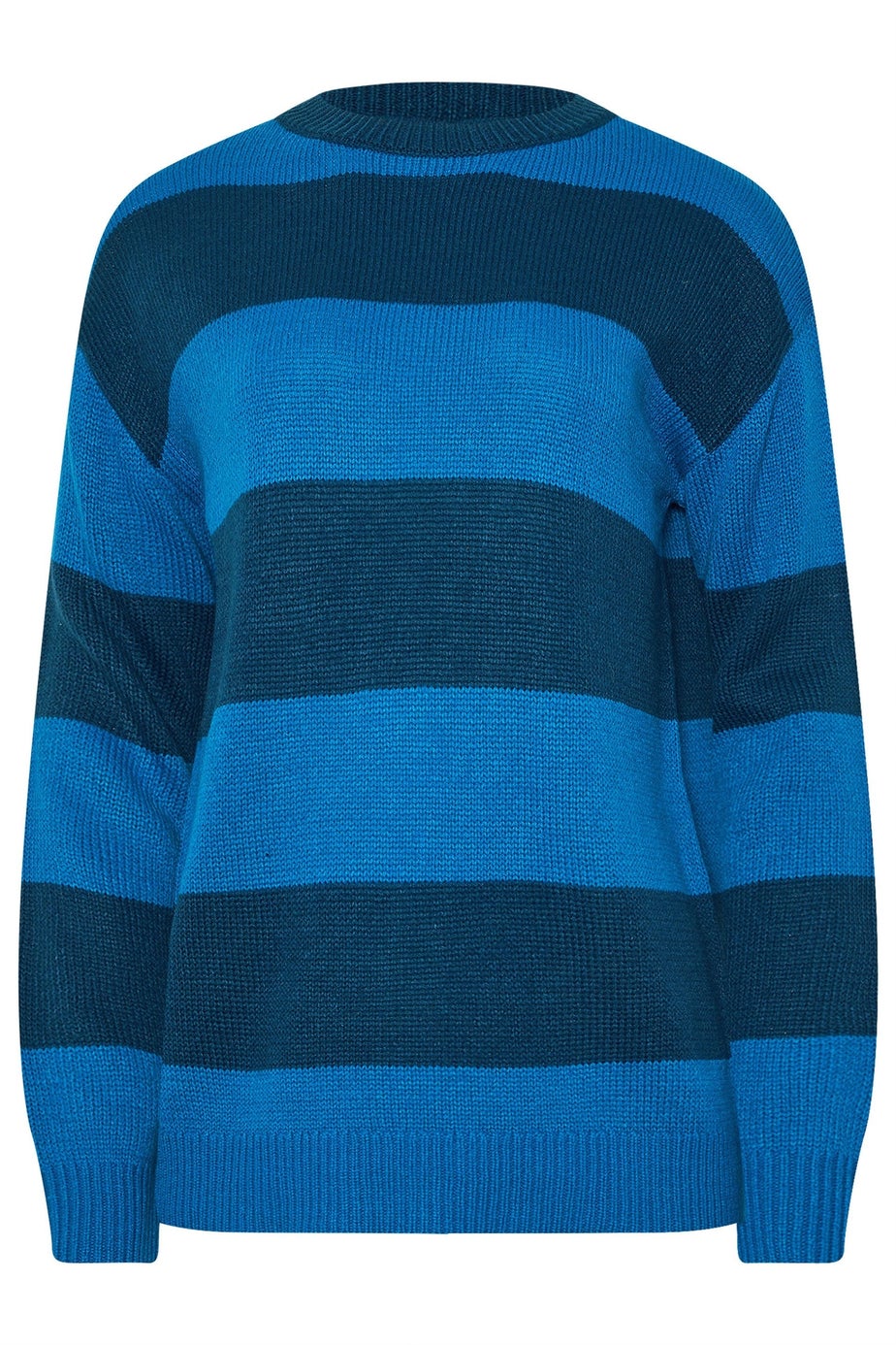 Long Tall Sally Blue Knitted Stripe Crew Neck Jumper