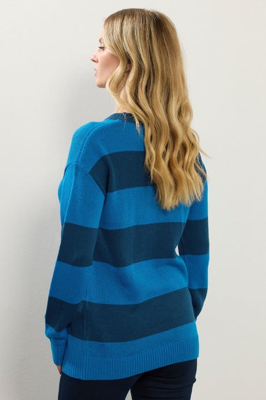 Long Tall Sally Blue Knitted Stripe Crew Neck Jumper